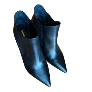 Saint Laurent Women's Black Leather Heeled Ankle Boots Size 39 (9)